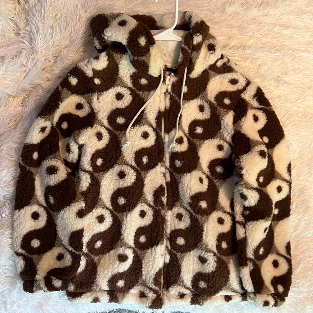 Brown fuzzy zip up sweatshirt